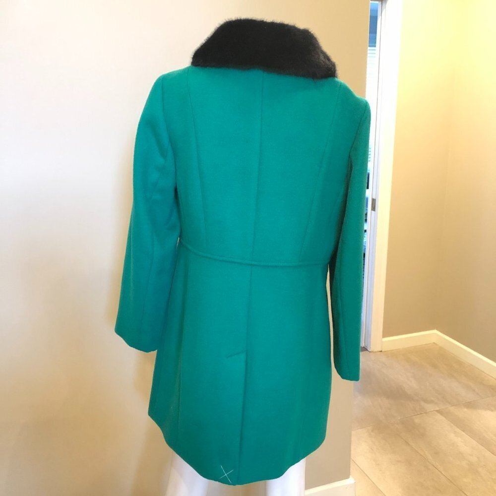 Talbots Petites Lined Cozy Wool Coat w Detachable Faux Fur Collar Green Sz 8P - Picture 8 of 11